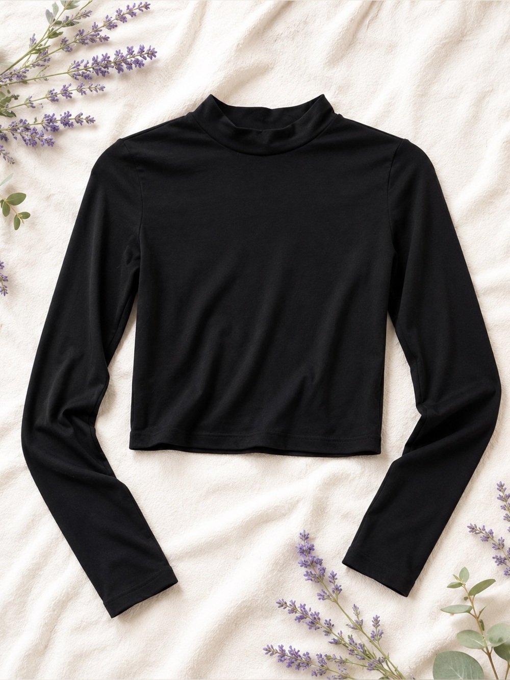 Zara Black Long-Sleeve Cropped Mock Neck Top